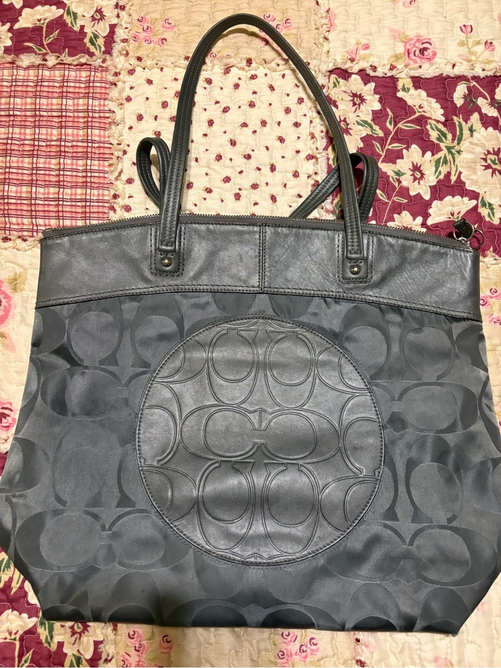 Coach Charcoal Gray Signature Circle Tote